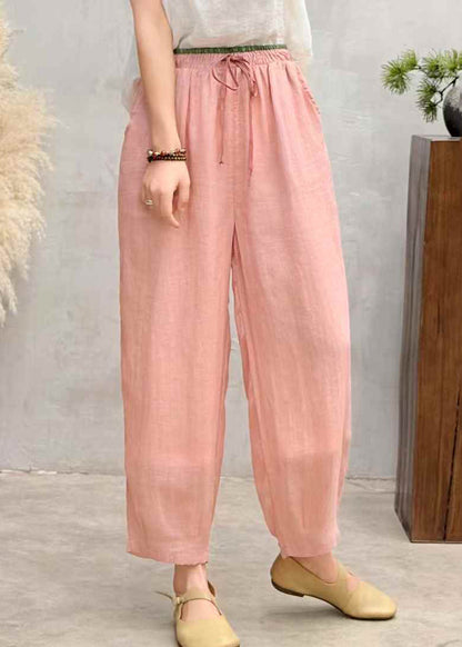 Simple Pink Oversized Linen Harem Pants Trousers Summer