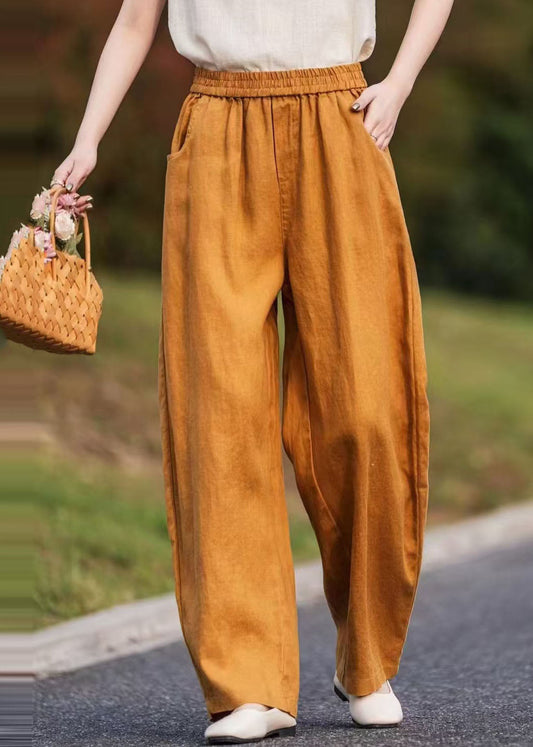 Caramel Oversized Pockets Linen Pants Summer