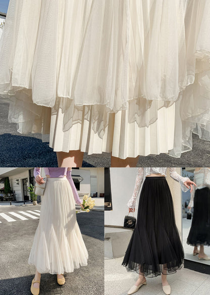 Black Loose Tulle Pleated Skirt Elastic Waist