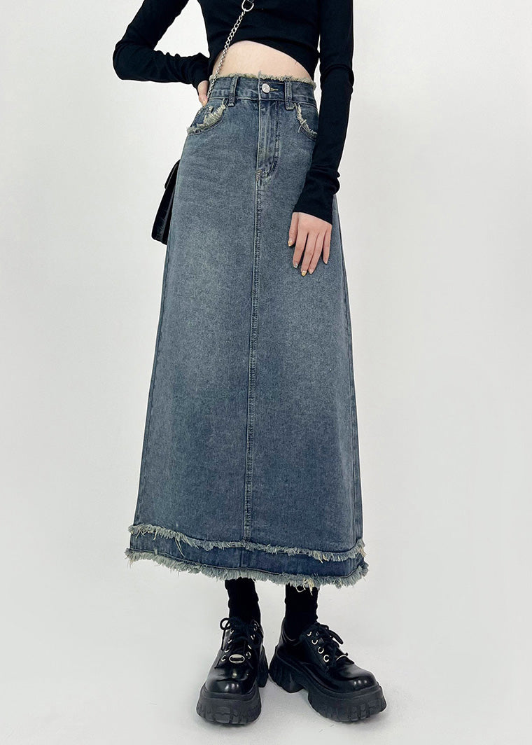 Denim Blue Patchwork High Waist Maxi Skirts Summer