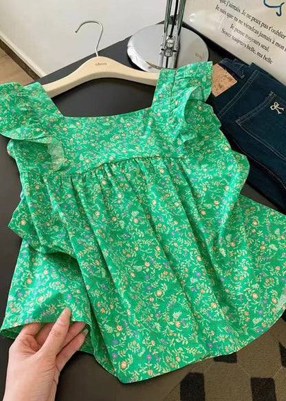 Green Bow Cotton Tanks Butterfly Sleeve