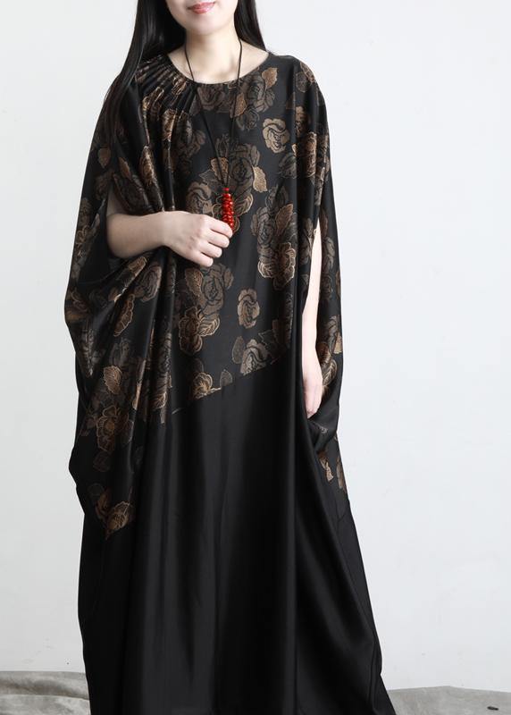 Black Print Patchwork Batwing Sleeve Party Summer Chiffon Dress