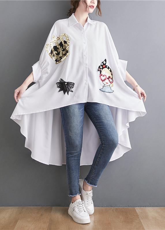 White Spring Appliques Low High Design Top