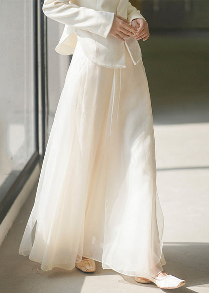 New Apricot Side Open High Waist Tulle Skirt Spring