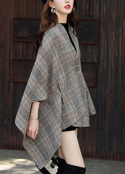 Plaid Asymmetrical Button Patchwork Cotton Coats Fall