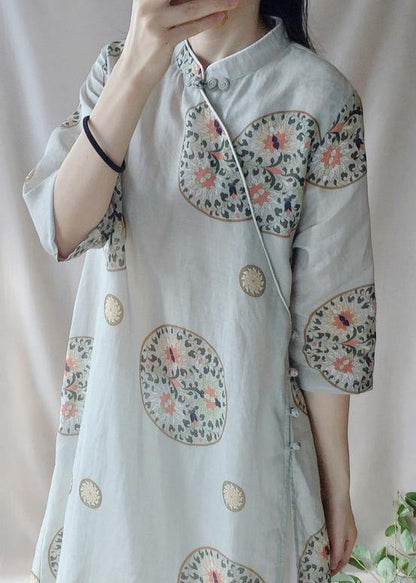 Loose Auspicious Clouds Dress Stand Collar Falf Sleeve Dress
