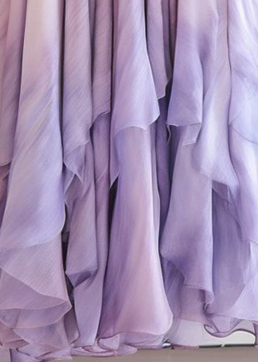 Purple Gradient Color High Waist Chiffon Skirts Summer