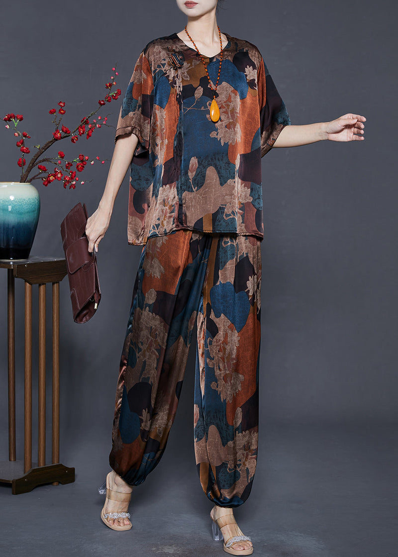 Blue Print Silk Sets 2 Pieces Oversized Summer