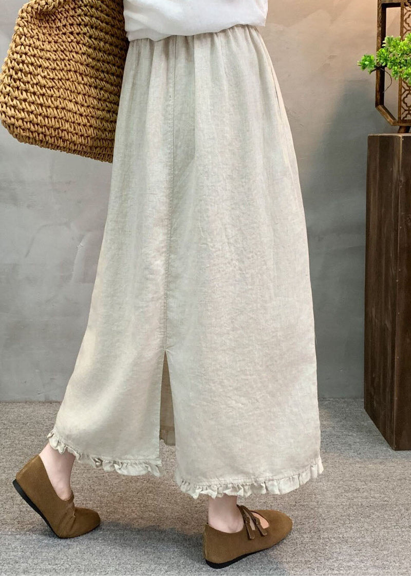 Navy Ruffled Patchwork Elastic Waist Linen Skirt Summer