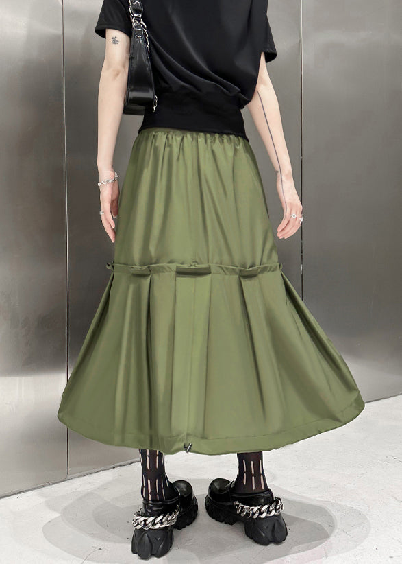 New Army Green Pockets High Waist Patchwork Cotton a Line Skirts Fall