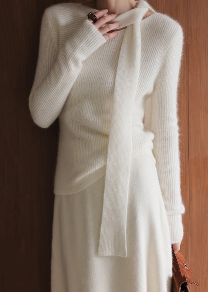 Beige Asymmetrical Cotton Knit Sweaters and Maxiskirts Two Pieces Sets Spring