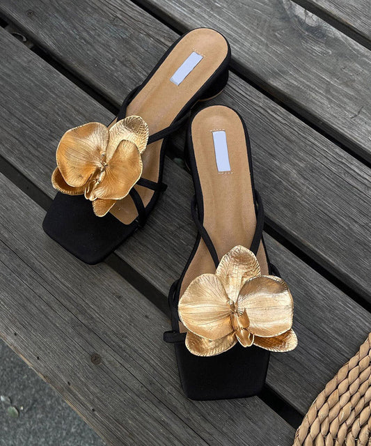 Black Chunky Faux Leather Stylish Splicing Slide Sandals
