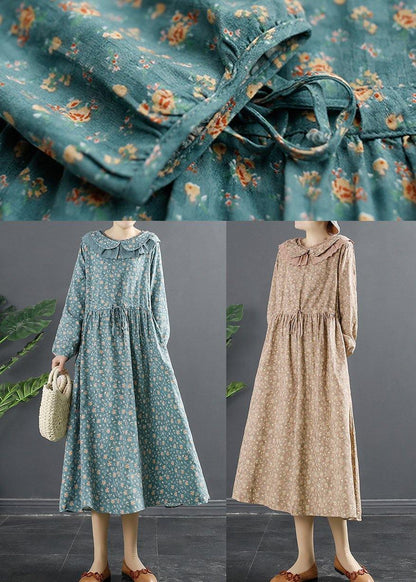 Peter Pan Collar Dresses Tops Blue Print Robe Dresses