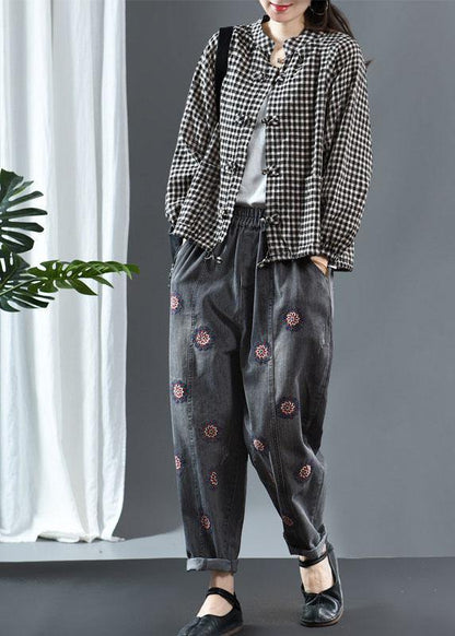 Black O-neck Plaid Fall Long Sleeve Trench