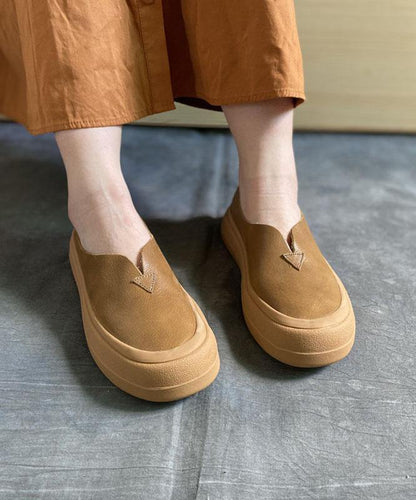 Khaki Genuine Leather Flats Flats