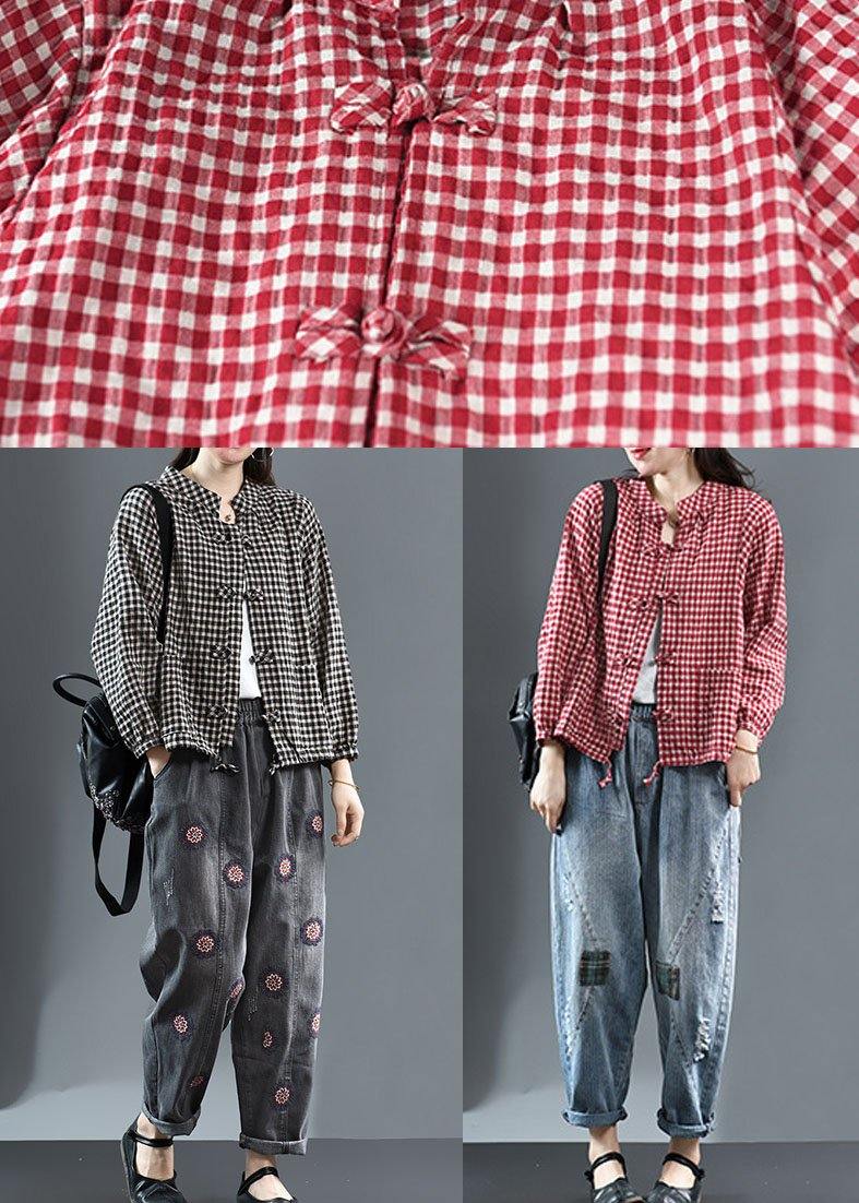 Black O-neck Plaid Fall Long Sleeve Trench