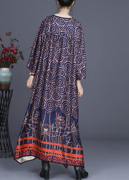 Comfy Blue Print Long Sleeve Summer Spring Dress