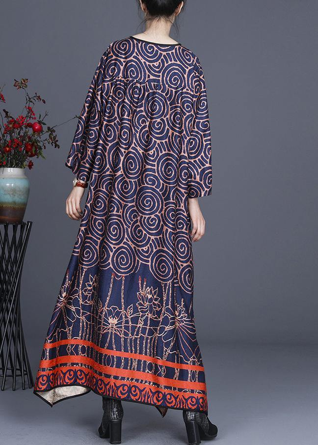 Comfy Blue Print Long Sleeve Summer Spring Dress
