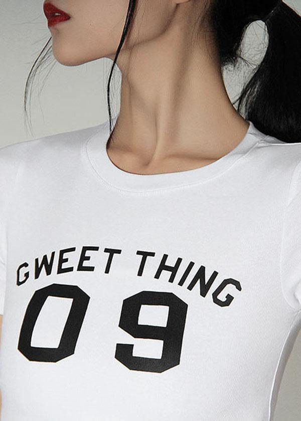 French White Letter O-neck Cotton Summer Tops