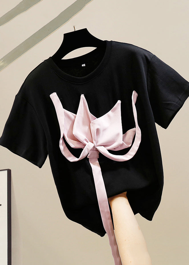 Modern Black Three-dimensional Flower Patchwork Cotton Tank Summer