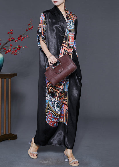 Natural Black Asymmetrical Print Silk Dress Spring
