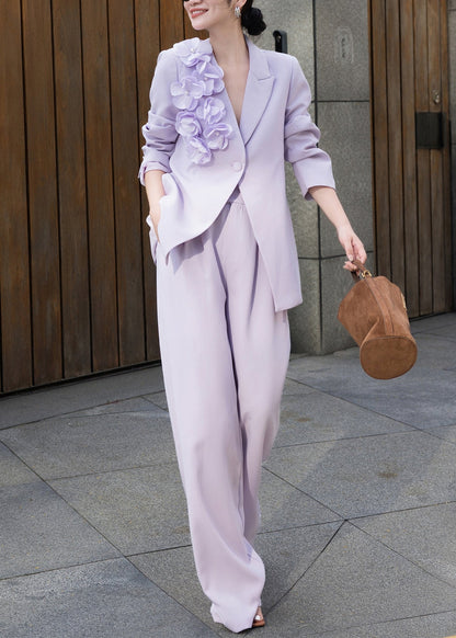 Purple Button Coat and Pants Two Pieces Set Fall
