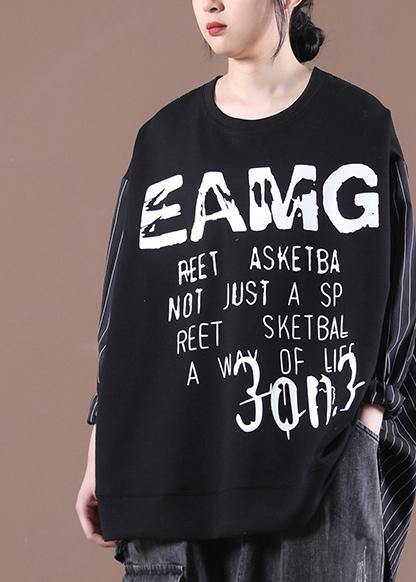 Black Classy Letter Autumn Sewing Tops