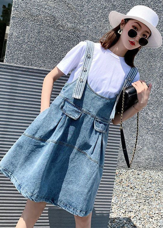 Diy Blue Oversized Patchwork Denim Strap Dress Two Piece Set Clothing Summer