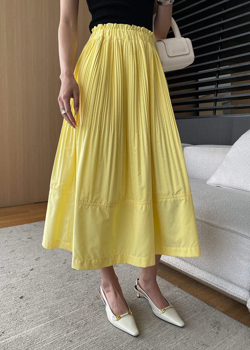 Yellow Ruffled High Waist Cotton Skirts Summer