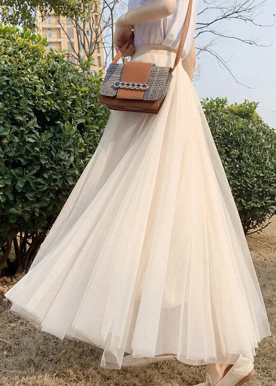 Simple Coffee Elastic Waist Tulle Skirt Spring