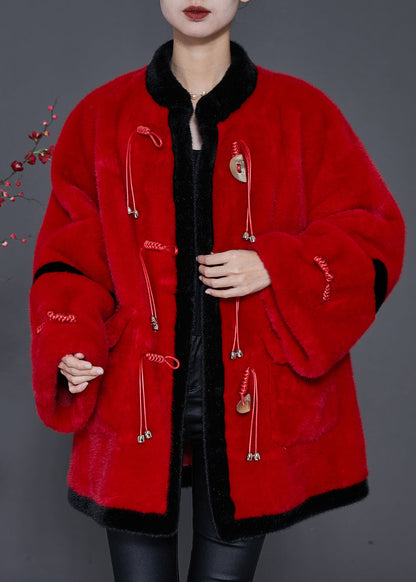 Red Tasseled Patchwork Mink Velvet Coats Spring