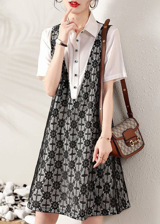 Peter Pan Collar False Two Pieces Cotton Shirts Dresses Summer
