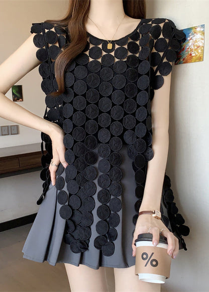 Black O Neck Hollow Out Top Sleeveless