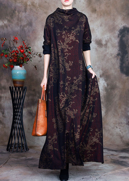 Modern Red Print Asymmetrical Design Fall Long Sleeve Holiday Dress