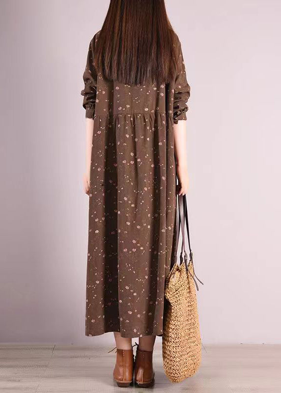 Coffee Peter Pan Collar Patchwork Cotton Dress Fall