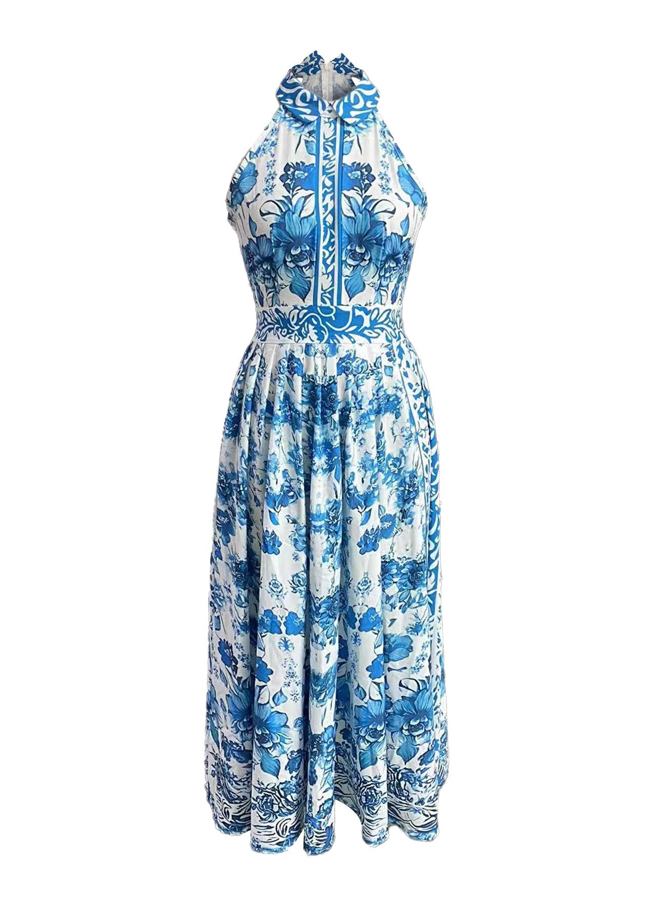 Baby Blue Peter Pan Collar Print Maxi Dress Summer