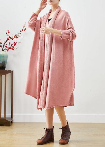 Pink Oversized Complimentary Scarf Knit Dress Batwing Sleeve Spring