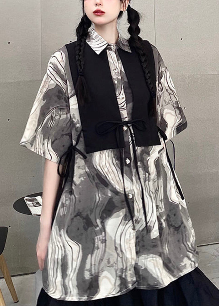 Original Design Oversized Tie Dye Lace Up Cotton Vest and Shirt Two Pieces Set Fall