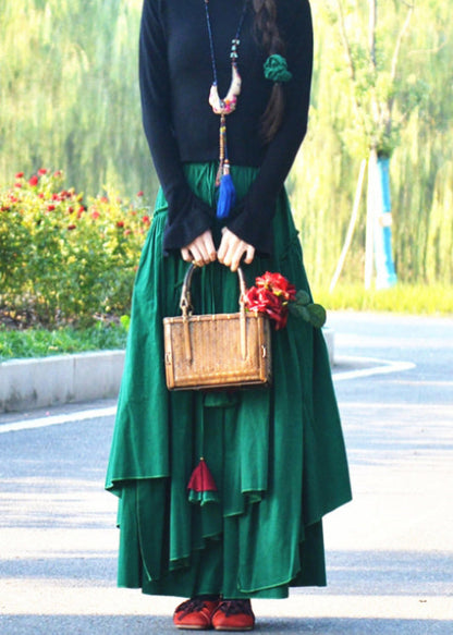 Green Wrinkled Asymmetrical Corduroy Skirt Spring