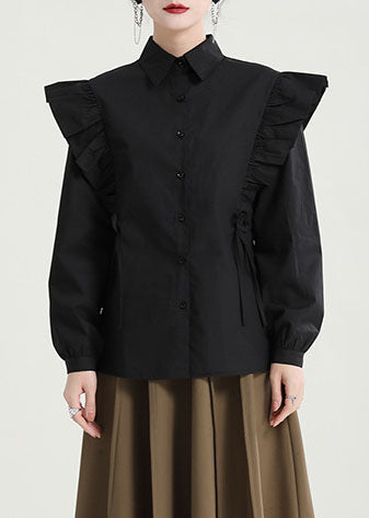 Boutique Black Butterfly Sleeve Button Peter Pan Collar Shirt
