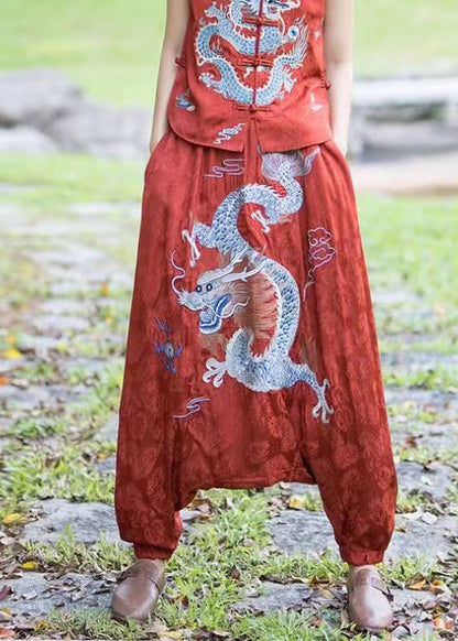 New Black Style Embroidered Big Crotch Lantern Pants Spring