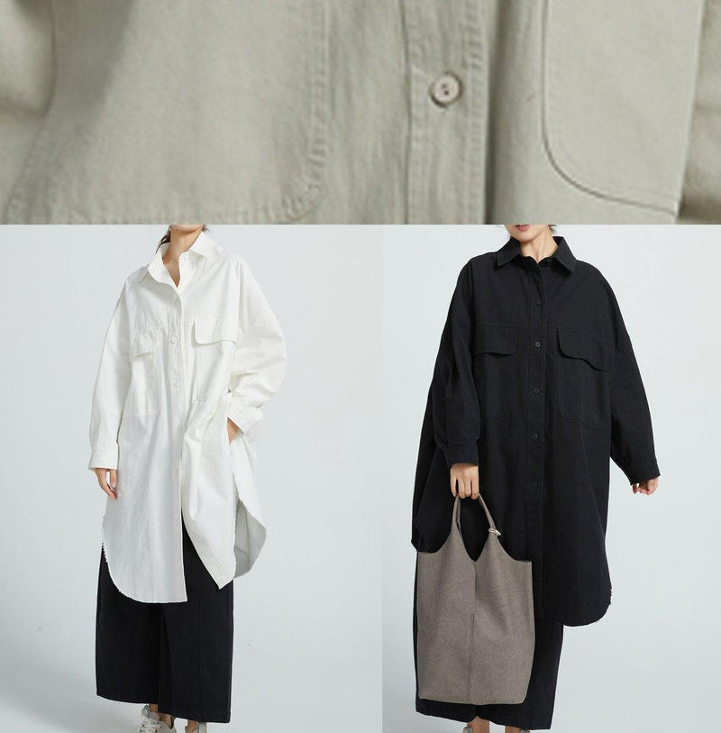 Natural White Cotton Clothes Big Pockets Shift Shirt Dress
