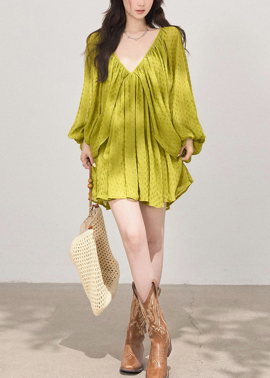 Grass Green Backless Print Cotton Holiday Dress Fall