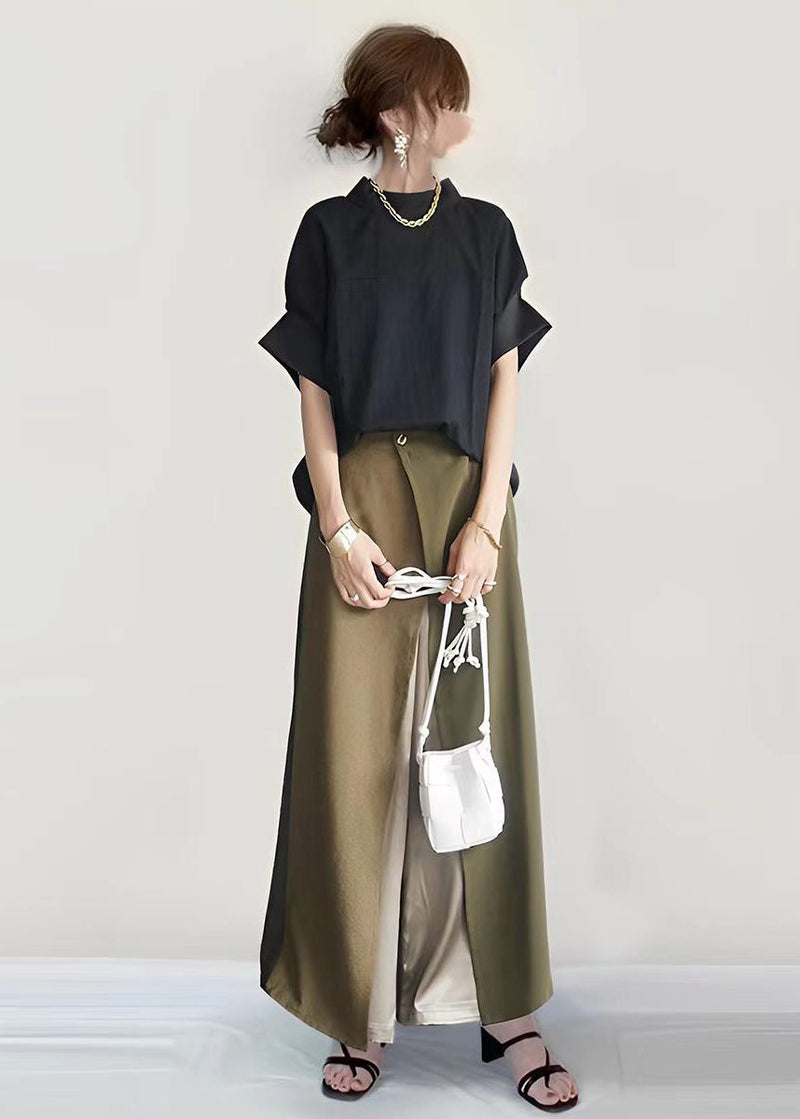 Diy Asymmetrical Patchwork Cotton Two Piece Set Outfits Batwing Sleeve