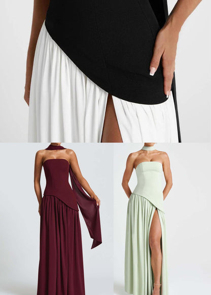 Boutique Light Green Side Open Scarf Strapless Dresses Summer