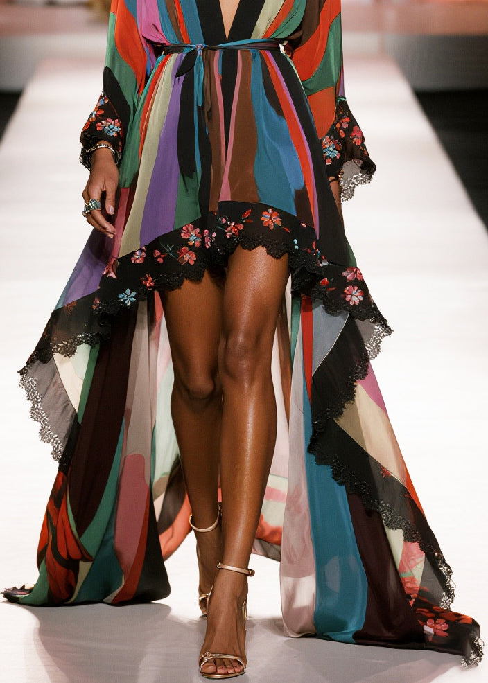 Print Exra Large Hem Draping Chiffon Tunic Cardigan Summer
