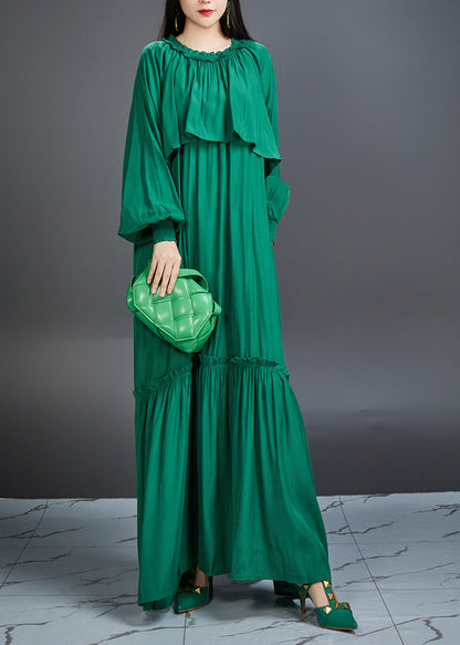 And Noble Emerald Ruffled Maxi Dress Lantern Sleeve
