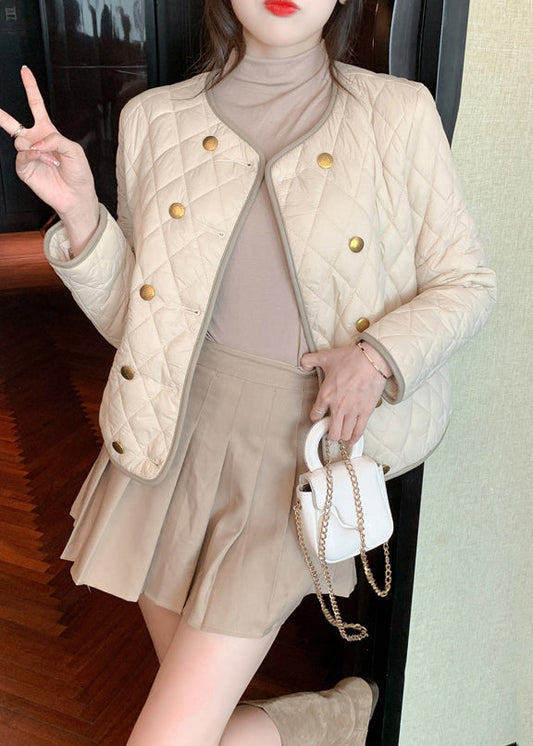 Apricot O Neck Double Breast Cotton Filled Coat Winter