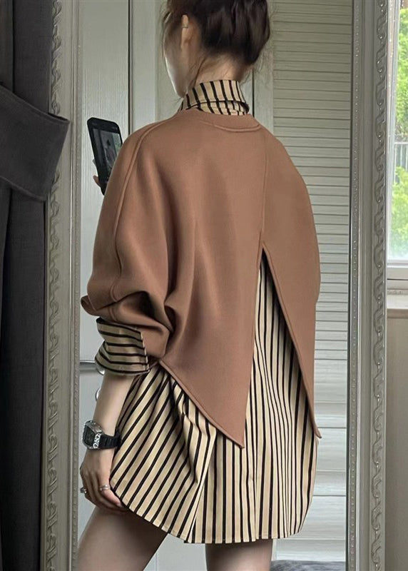 Loose Peter Pan Collar Striped Sweatshirt and Shirts Two Pieces Set Spring Sleeve