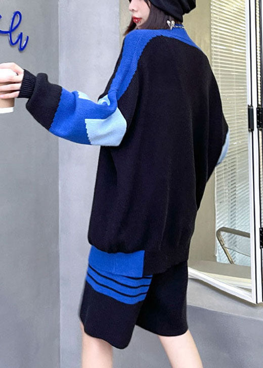 Black Turtleneck Jacquard Fall Long Sleeve Two Pieces Set